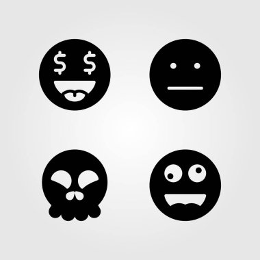 Duygular Icon set vektör. gülüşü, garip, deli ve kafatası