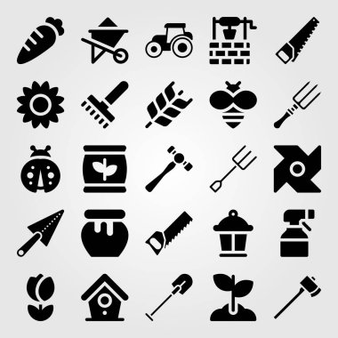 Bahçe simge vektör ayarlayın. havuç, arı, ayçiçeği ve iyi