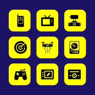 Teknoloji vektör Icon set. TV, telefon, hhd ve televizyon