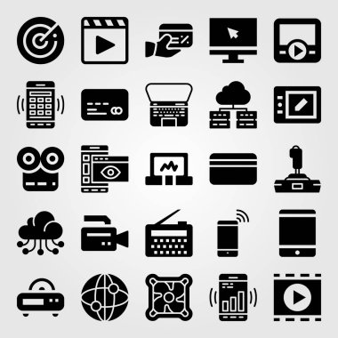 Teknoloji vektör Icon set. joystick, smartphone, dizüstü ve tablet