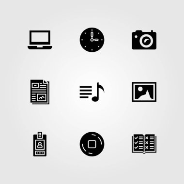 Temel vektör Icon set. laptop, fotoğraf makinesi, dosya ve resim