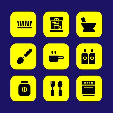 Mutfak vektör Icon set. kalıp, harç, pan ve bulaşık makinesi