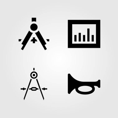 Eğitim Icons set. Vektör çizim trompet, pusula ve analytics