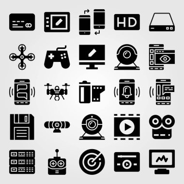 Teknoloji vektör Icon set. HD, yönlendirici, tablet ve kredi kartı