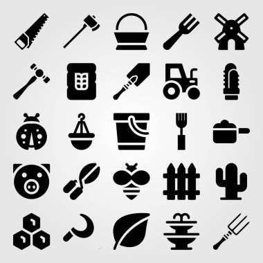 Bahçe vektör Icon set. çit, sepet, çatal ve balta