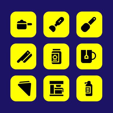 Mutfak vektör Icon set. korumak, peçete, çay bardağı ve kahve makinesi