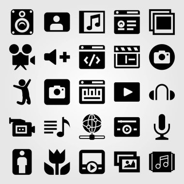 Multimedya vektör Icon set. müzik, resim, film oynatıcı ve kullanıcı