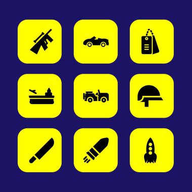 Askeri vektör Icon set. uçak gemisi, Etiketler, keskin nişancı ve roket