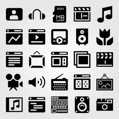 Multimedya vektör Icon set. resim, video kamera, tarayıcı ve bellek