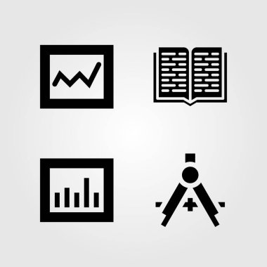Eğitim Icons set. Vektör çizim analytics, açık kitap ve pusula