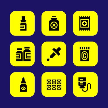 Tıp vektör Icon set. hap, damla sayacı, yardım ve tıp
