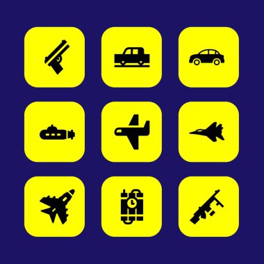 Askeri vektör Icon set. Uçak, silah, jet ve makineli tüfek