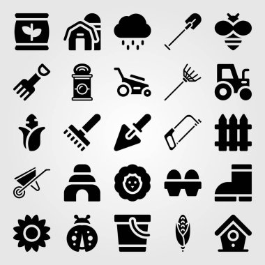 Bahçe simge vektör ayarlayın. Çatal, Mısır, koyun ve gübre