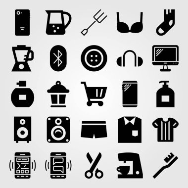 Alışveriş vektör Icon set. monitör, kavanoz, makas ve çatal