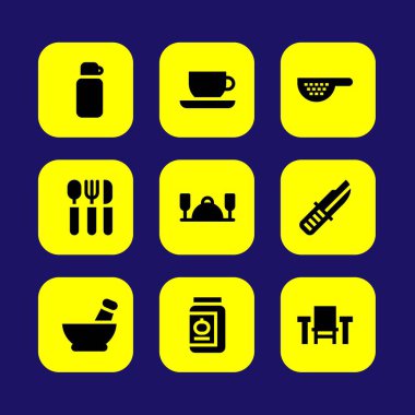 Mutfak vektör Icon set. Tablo, Sevgililer günü, çatal bıçak takımı ve konserve