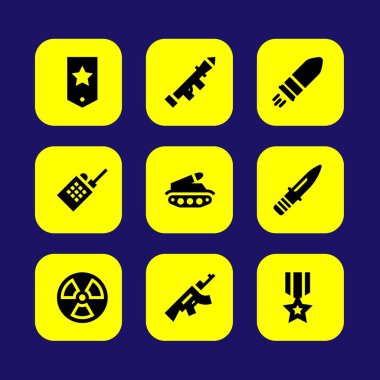Silah vektör Icon set. madalya, başlatıcısı, kurşun ve walkie talkie