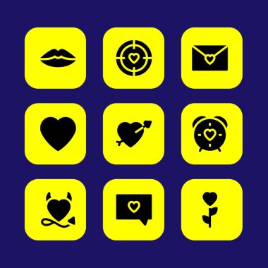 Sevgililer günü vektör Icon set. dudaklar, aşk grafik, hedef ve sevgi aşk