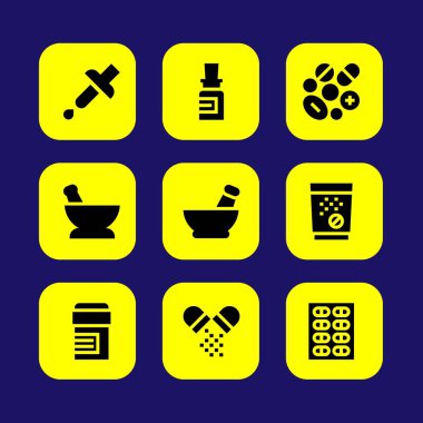 Tıp vektör Icon set. Tablet, hap, pipet ve tıp