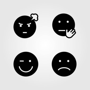 Duygular Icon set vektör. Gülümse, dur, üzgün ve wink