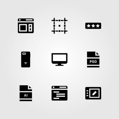 Web tasarım vektör Icon set. tarayıcı, oranı, AI ve monitör