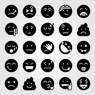 Duygular Icon set vektör. düşünme, uyku, tiksinti ve dil