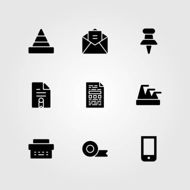 İş vektör Icon set. sözleşme, yapışkan bant, piramit grafiği ve bandı