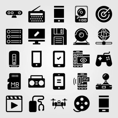 Teknoloji vektör Icon set. doskette, monitör, web ve gamepad