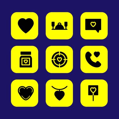 Sevgililer günü vektör Icon set. aşk kalp kolye, aşk, aşk hedef ve çağrı