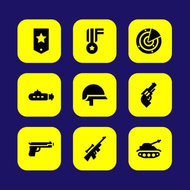 Silah vektör Icon set. Tank, radar, keskin nişancı ve tüfek
