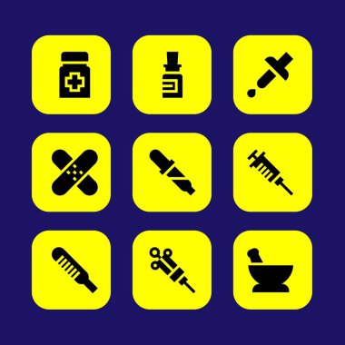 Tıp vektör Icon set. pipet, yama, tıp ve harç