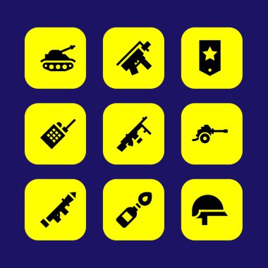 Silah vektör Icon set. av tüfeği, makineli tüfek, Molotof kokteyli ve silah