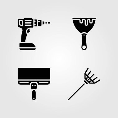 Araçlar Icons set. Vektör çizim matkap, Komisyon ve sıyırıcı