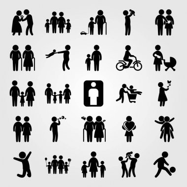 İnsanlar Icon set vektör. Anne, insan, chield ve adam
