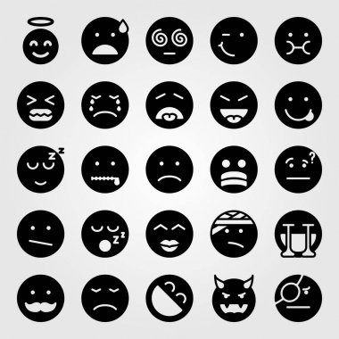 Duygular Icon set vektör. gülüyor, dil, sır ve bıyık