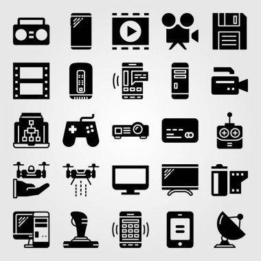 Teknoloji vektör Icon set. doskette, bilgisayar, kredi kartı ve uydu