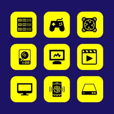 Teknoloji vektör Icon set. soğutucu, monitör, film oynatıcı ve bilgisayar