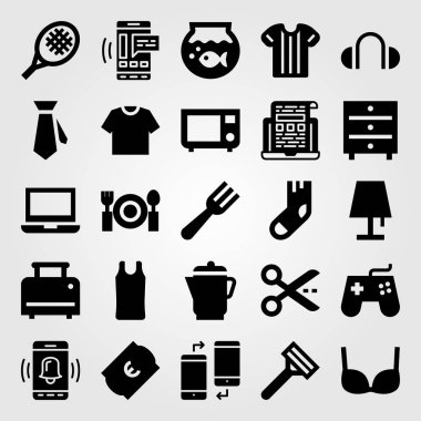 Alışveriş vektör Icon set. Smartphone, lamba, makas ve su ısıtıcısı