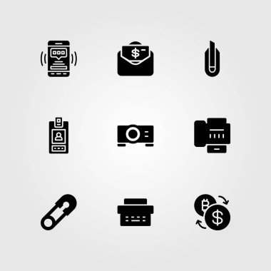 İş vektör Icon set. Exchange, smartphone, kimlik kartı ve kesici