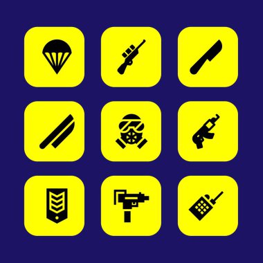 Silah vektör Icon set. bıçak, chevron, pompalı tüfek ve tüfek
