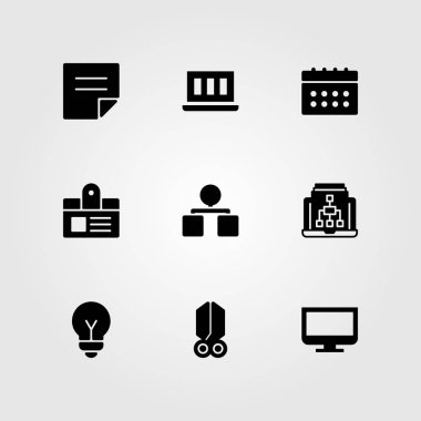 İş vektör Icon set. bilgisayar, ampul, takvim ve makas