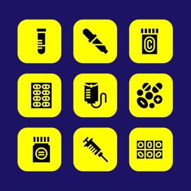 Tıp vektör Icon set. şırınga, tüp bebek, pipet ve damla sayacı