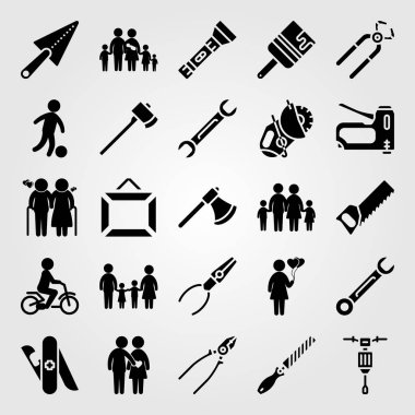 Araçlar simgesi vektör ayarlayın. Aile, kadın, çerçeve ve multitool