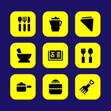 Mutfak vektör Icon set. pot, sıkacağı, tarifi ve çatal bıçak takımı