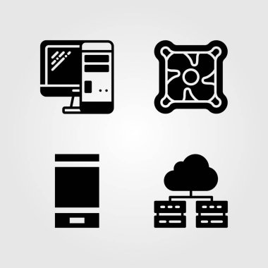 Teknoloji simgeleri ayarlayın. Vektör çizim pc, smartphone, bilgisayar ve monitör