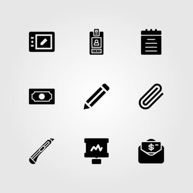 İş vektör Icon set. defter, kalem, kesici ve tablet