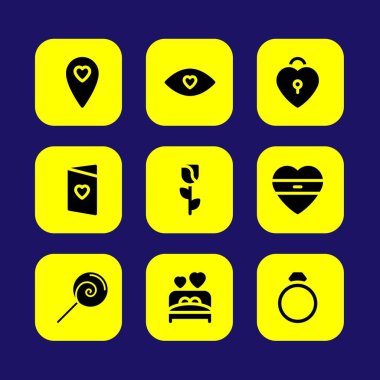Sevgililer günü vektör Icon set. lolipop, Sevgililer günü, aşk göz ve yüzük