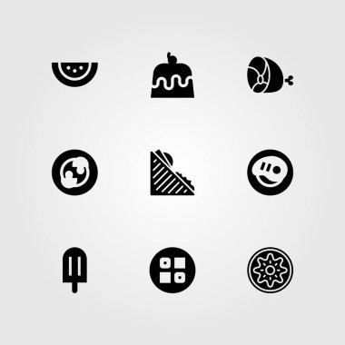Yiyecek ve içecekler Icon set vektör. kivi, jambon, et ve sandviç