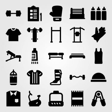 Fitness vektör Icon set. yukarı çekin bar, kapsül, blok ve delme