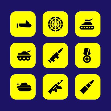 Silah vektör Icon set. Radar, denizaltı, madalya ve madde işareti