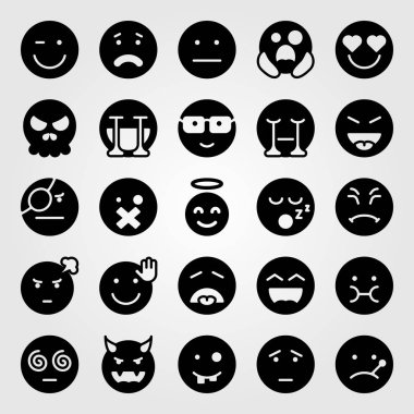 Duygular Icon set vektör. Ağlama, korkak, huysuz ve gülümseme